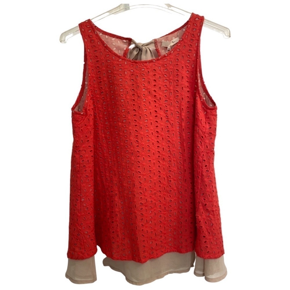 Ryu Sleeveless Orange Eyelet Overlay Top Medium NWT